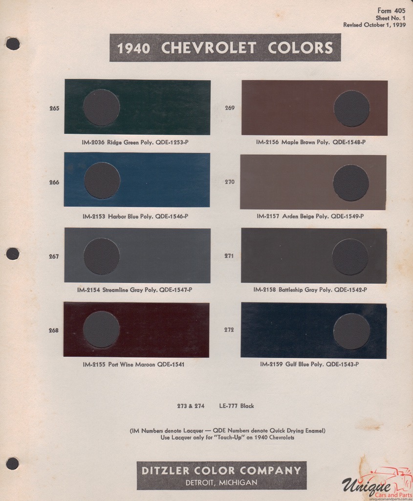 1940 Chev Paint Charts PPG 1